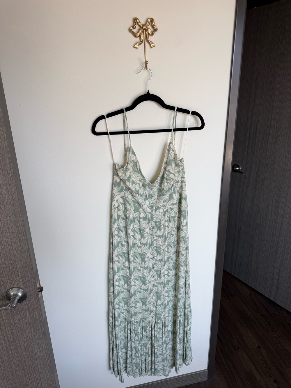 Francesca's Collections Mint Floral Slip Maxi Dress with Pleated Hem